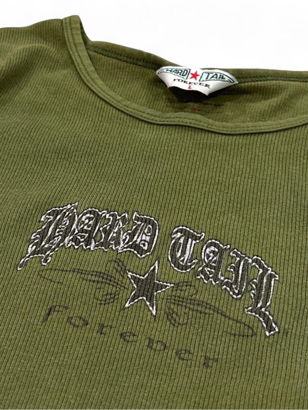 Y2K Vintage Hard Tail Ribbed Olive Green Baby Tee